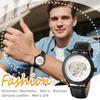 Automatic Watch with Genuine Leather Roman Dial Analog Luminous Skeleton Mechanical Suitable for and Casual Occasions Perfect Gift for Day Men's