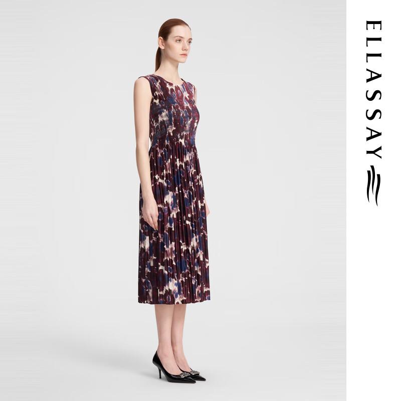 ELLASSAY Retro Handmade Pleated Tie-Dye Sleeveless Midi Dress