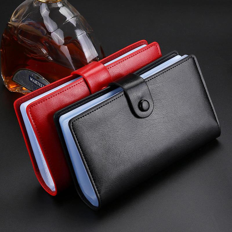 Large Capacity Genuine Leather Multi-Card Holder - Men's & Women's Long Cowhide Credit Card Document Wallet (Korean Design)