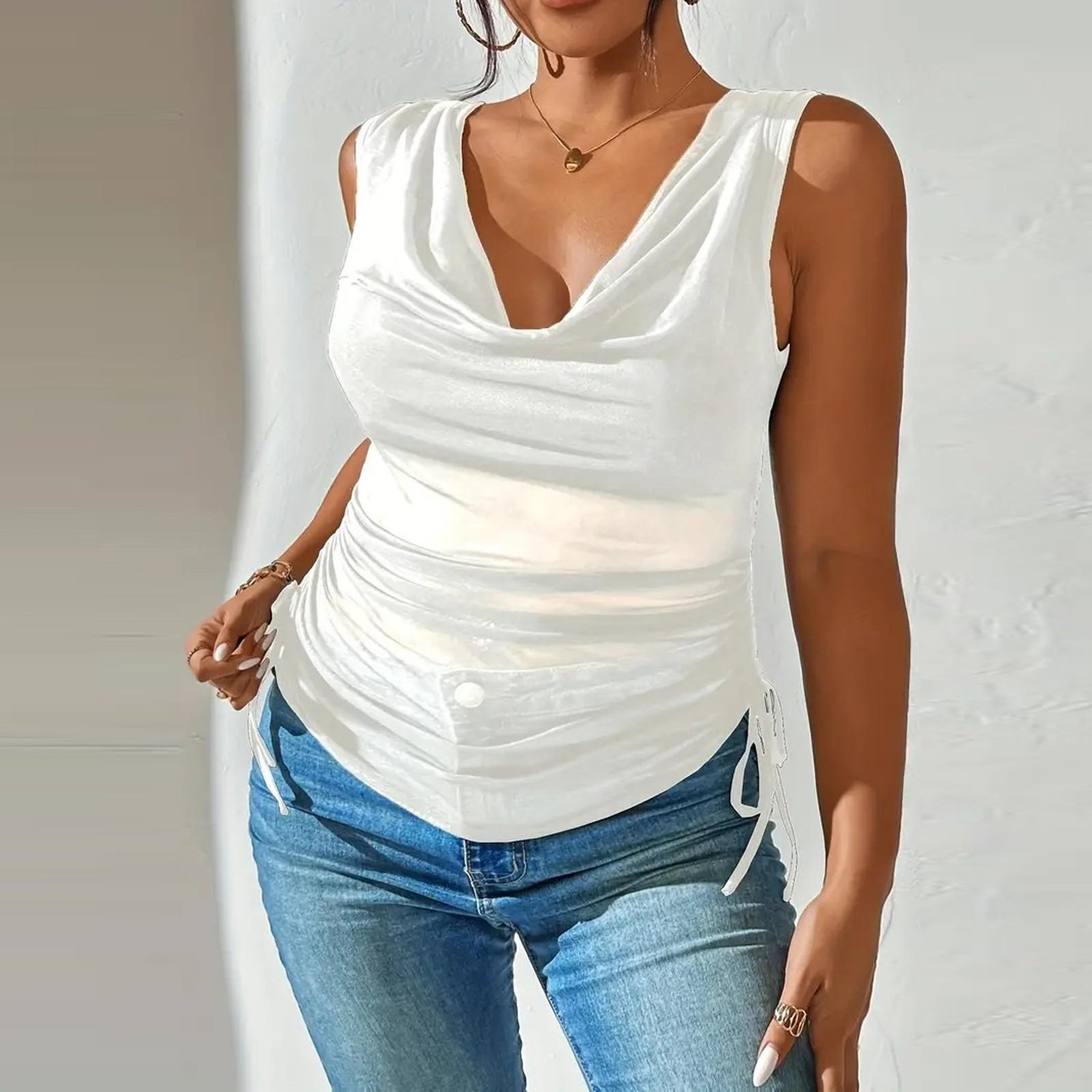 

Женская повседневная рубашка с короткими рукавами и R-образным вырезом на пуговицах M белый