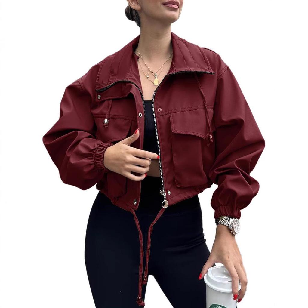 2025 Women's Autumn Solid Color Short Zipper Trench Coat
