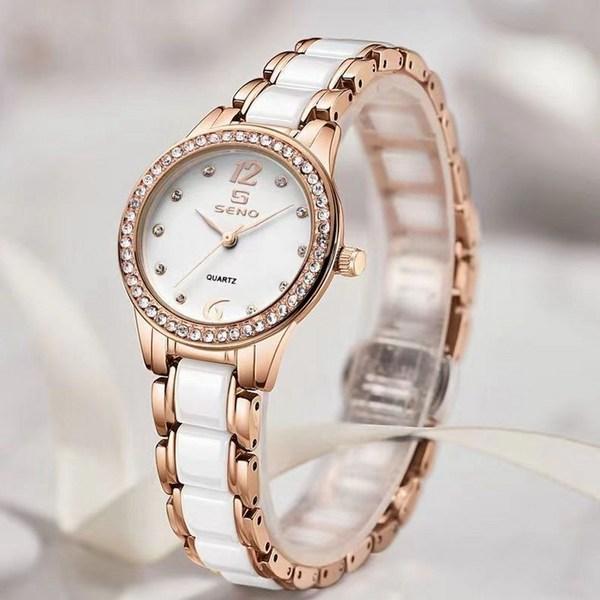 Ceas din metal pentru femei Sevalo seno cu bandă ceramică, ceasuri populare coreene