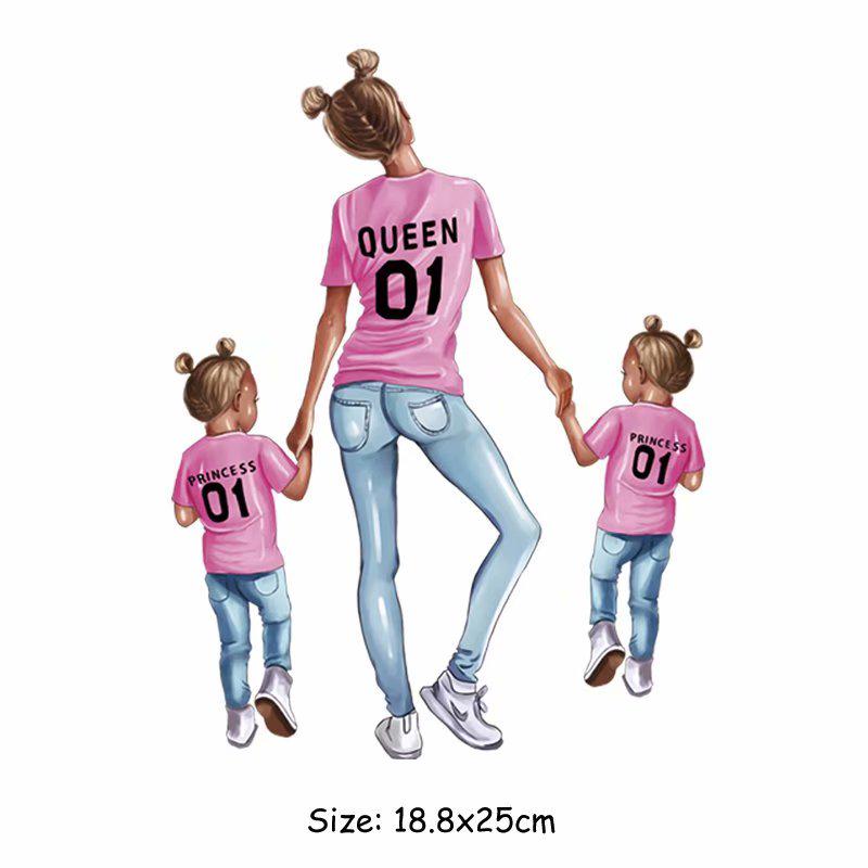 Královna princezna Odznaky Maminka Dívka Tričko Heat Transfer Samolepky Módní oblečení Diy Doplňky Nažehlovací odznaky Rodinné logo