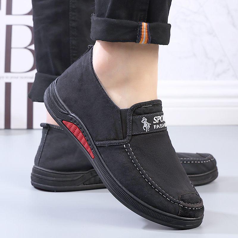Old Beijing Casual Cloth Shoes Men's Non-slip and Wear-resistant Flat Shoes Breathable One-pedal Lazy Shoes Comfortable and Versatile Canvas Shoes