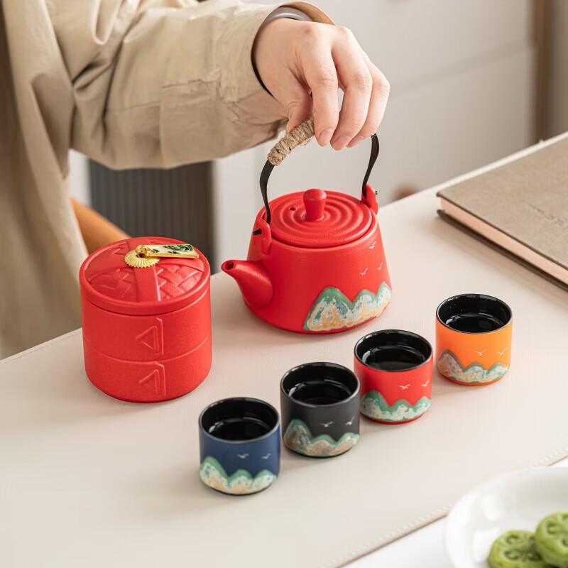 Hongyu Oriental Hand-Painted Stainless Steel Tea Set