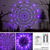 96LED Battery Powered Halloween LED Spider Web Light with Remote Spiderweb Purple Lights String for Garden Halloween Party Decor