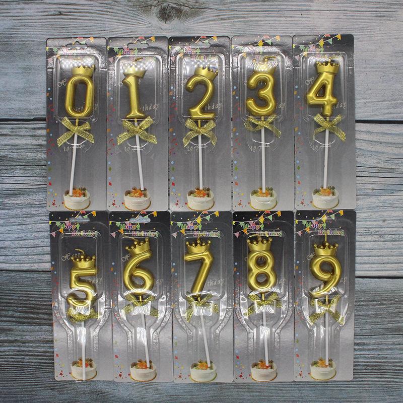 Kreativ gyllene krona rosett siffra 0-9 ljus födelsedagsfest layout tårtdekoration ljus