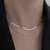 Double Layer Snake Chain Choker for Women, Blade Pendant Collarbone Necklace, Edgy Minimalist Luxury Layered Jewelry Gift