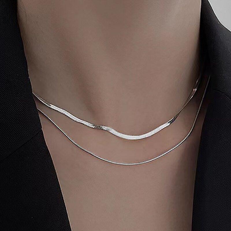Double Layer Snake Chain Choker for Women, Blade Pendant Collarbone Necklace, Edgy Minimalist Luxury Layered Jewelry Gift