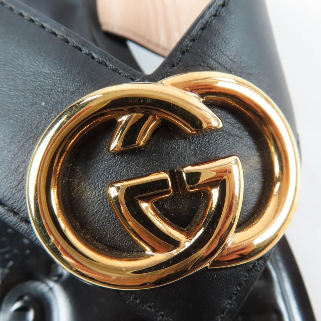 Great GUCCI Sandals Interlocking G black leather Women 36.5 695207 Used