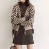 Autumn Winter Korean Retro Sweater Cardigan Jacket Women's Ins Temperament Contrasting Color V-neck Diamond Grid Thick Loose Outer Outfit