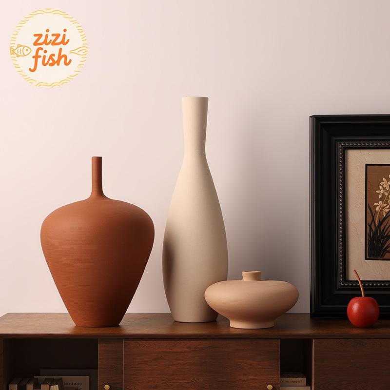 Creative Brushed Frosted Ceramic Vase Minimalist Plant Pots Table Decoration Flowers Arrangement Vases Room Aesthetic Decor