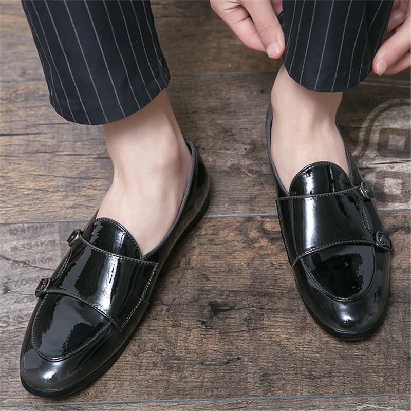 Gentleman New Wedding Dress Glossy Patent Leather Shoes For Men Classics Monk Strap Loafers Prom Homecoming Party Footwear