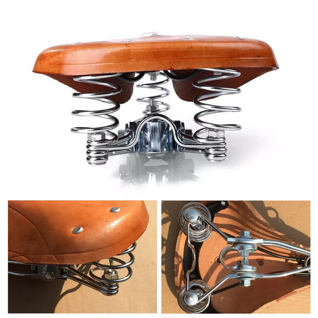 Brown vintage bike saddle Classic cowhide saddle Bike spring seat
