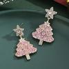 1 Pair Christmas Earrings Deer Snowflake Xmas Tree Design Hook Earrings Sparkling Rhinestones Party Earrings
