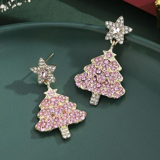 1 Pair Christmas Earrings Deer Snowflake Xmas Tree Design Hook Earrings Sparkling Rhinestones Party Earrings