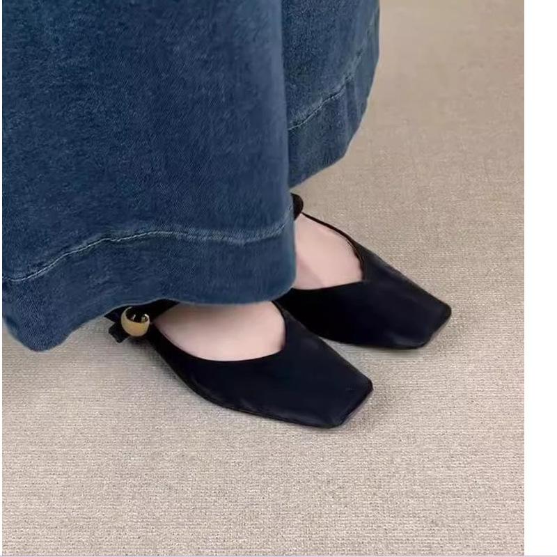 

Super soft~ French single shoes women s square head beautiful low-heeled ballet shoes Chinese one-word buckle Mary Jane shoes 40 чёрный