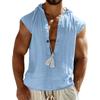 Men'S V-Neck Loose Fitting Sweat Sleeveless Hooded Shirt Fashionable Top