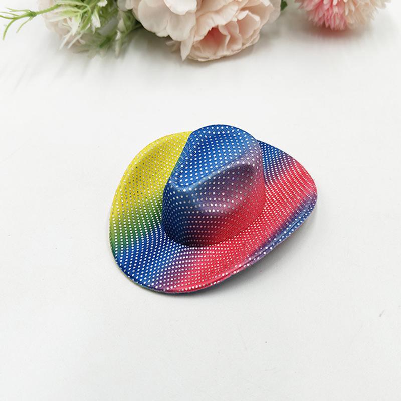 Holographic Neon Glitter Mini Cowboy Hat Western Theme Party Decoration Shiny Prop for Birthday Festival Events