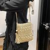 Damska Plażowa Tkana Słomkowa Torba na Ramię Listonoszka z Frędzlem Boho Ażurowa Szydełkowa Torba Crossbody Kopertówka