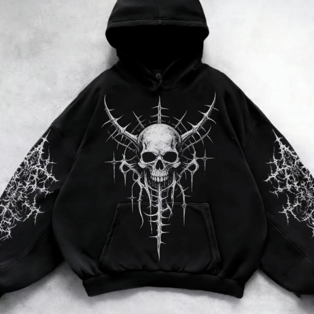 Černé Mikiny s Vintage Potiskem Módní Pánské Dámské Oversized Dlouhý Rukáv Pulovr Ležérní Mikiny Mikina Oblečení