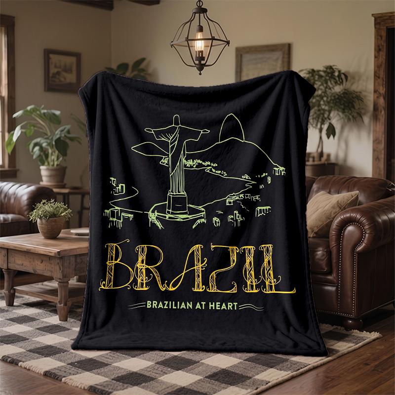 Brazil National Football Team Print Flannel Blanket Soft Warm Sofa Bed Throw Blanket For Home Office Bedroom