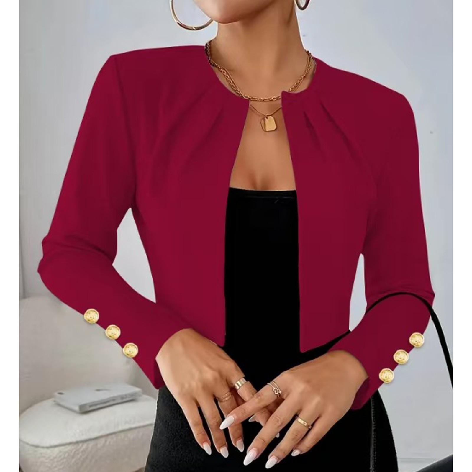 

Женский повседневный однотонный приталенный пиджак-костюм с плиссированным воротником и длинными рукавами XXL винный