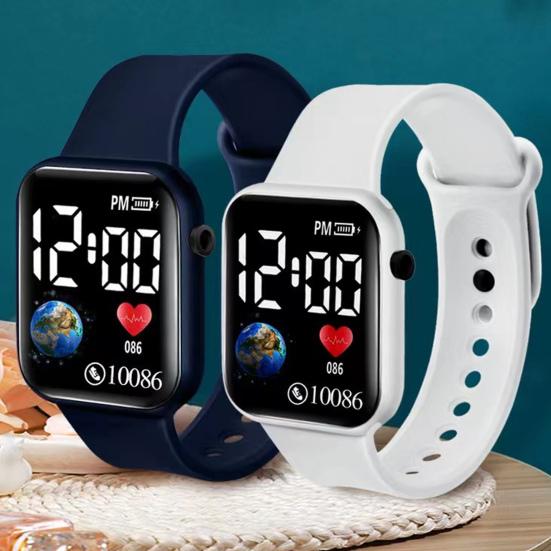 LED-Elektronikuhr, wasserdicht, verstellbar, weiches Silikonarmband, quadratisches Erdzifferblatt, für Kinder, Studenten, Freizeitsport, digitale Armbanduhr, Geburtstagsgeschenk