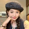 "Overweight" Handmade Sweet Double Bow Cowboy Beret Children Show Small Face Big Head Circle Painter's Hat