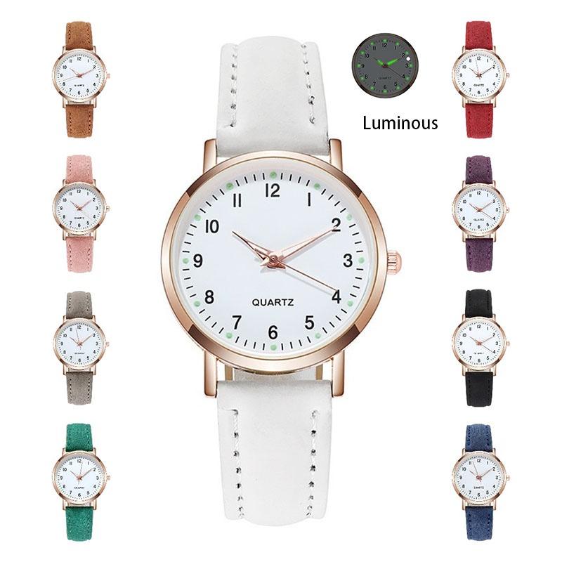 Male Female Analog Quartz Wrist Watch Student Glow Leather Strap Style Casual