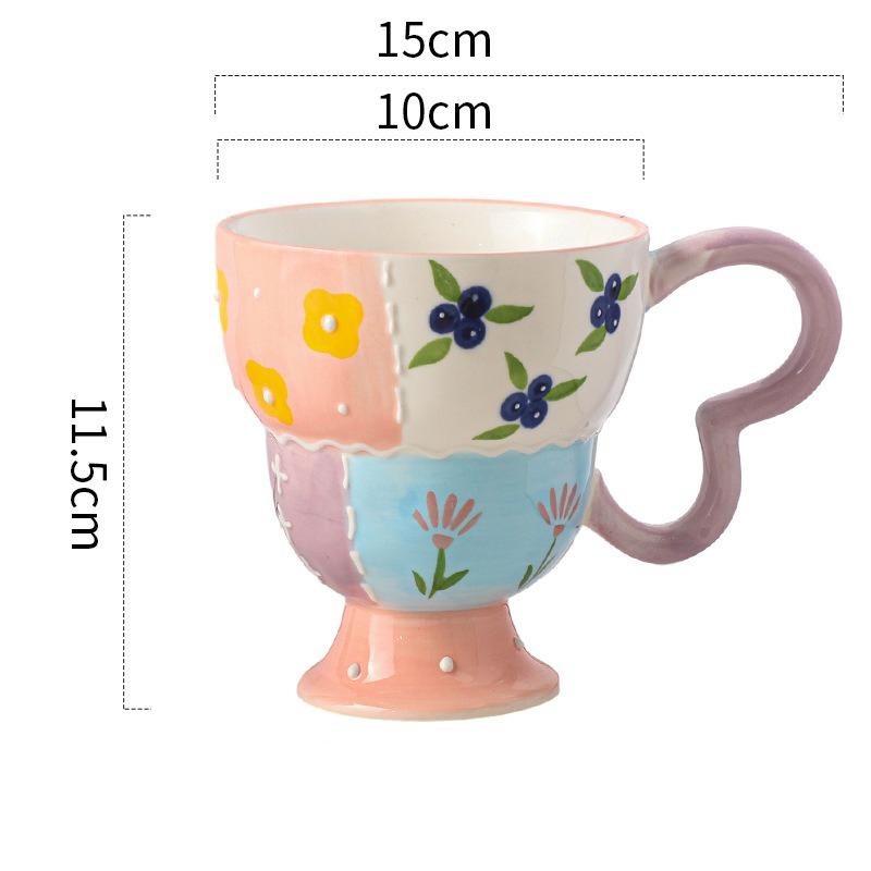 1PC Elegant Romantic Relief Ceramic Cup Mug Office Creative Breakfast Milk Goblet Household Anti-scalding Tableware