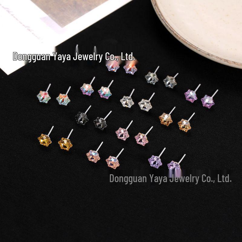 

Hypoallergenic Bioceramic Hexagram Crystal Stud Earrings with Ceramic Ear Posts