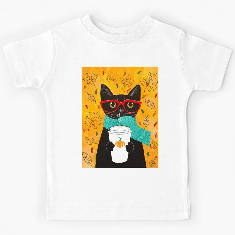 Autumn Pumpkin Coffee Cat Kids T-Shirt 160