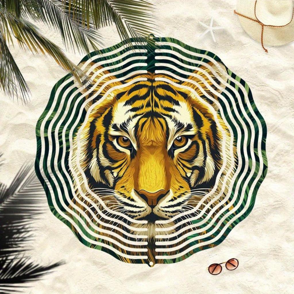 Forest Tiger Pattern Metal Wind Spinner Outdoor Garden Decor 360 Rotating Hook Easy Install No Power Needed Wind Chime for Yard