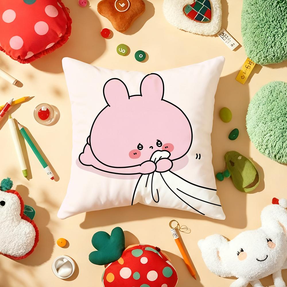 Asamimichaan Asleep Cute Asamimi Cushion Cover Plush Fabric Soft Double-Sided Printed Sofa Warm Winter Home Gift Pillow Cover