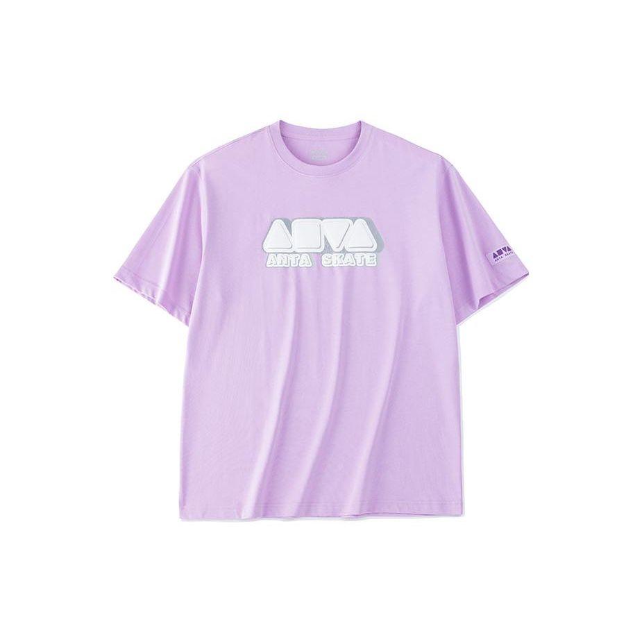 Anta Lifestyle Series Logo Print Casual Letter Short Sleeve T-Shirt Unisex Tops Light-Pink Purple 152328133-3