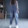 Women Jeans Rompers Retro Big Pocket Loose Denim Overalls Fashion Large Size Wide-leg Pants