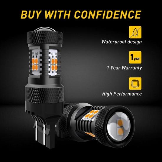 2x 7443 7440 High Power Amber Yellow 14 SMD LED Turn Signal Light Bulbs 14K EXV