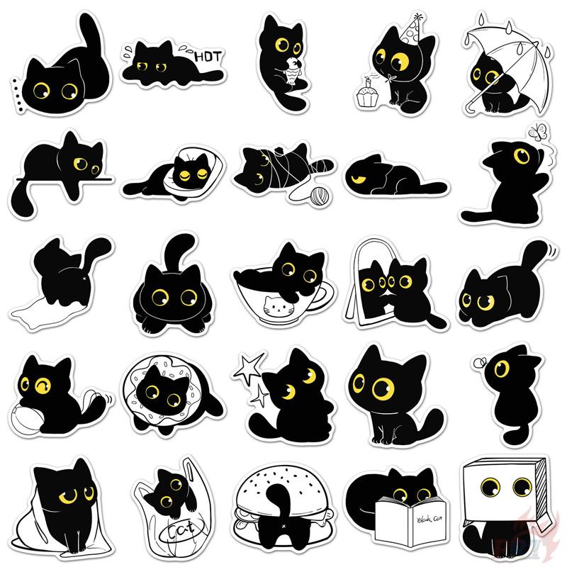 50Pcs/Set Funny Black Cats. Yellow Eyes Stickers DIY Fashion Waterproof Doodle Decals Stickers