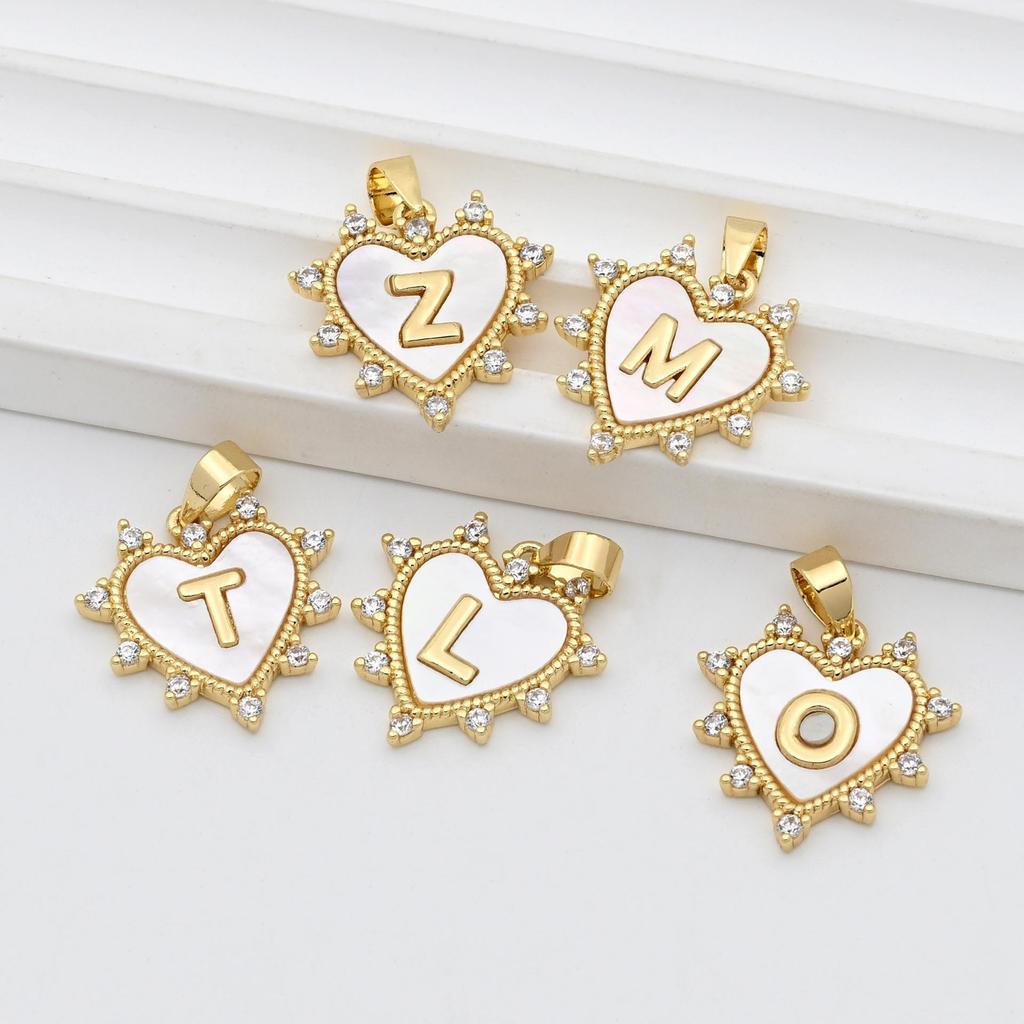 Gold Plated Copper Love Heart Pendant Necklace with Shell and 26 Letters.