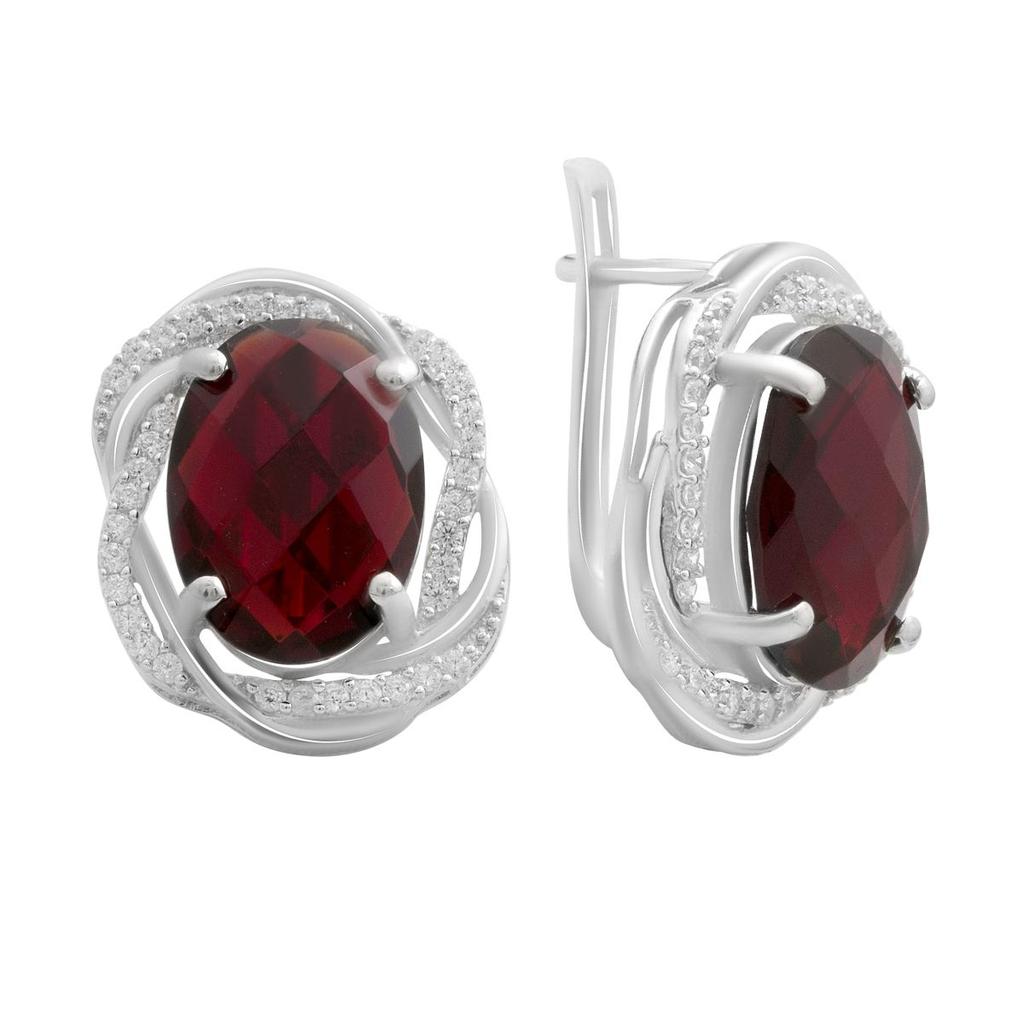 Silver Earrings with Artificial Garnet Nano 9.683ct, Cubic Zirconias (60002304)