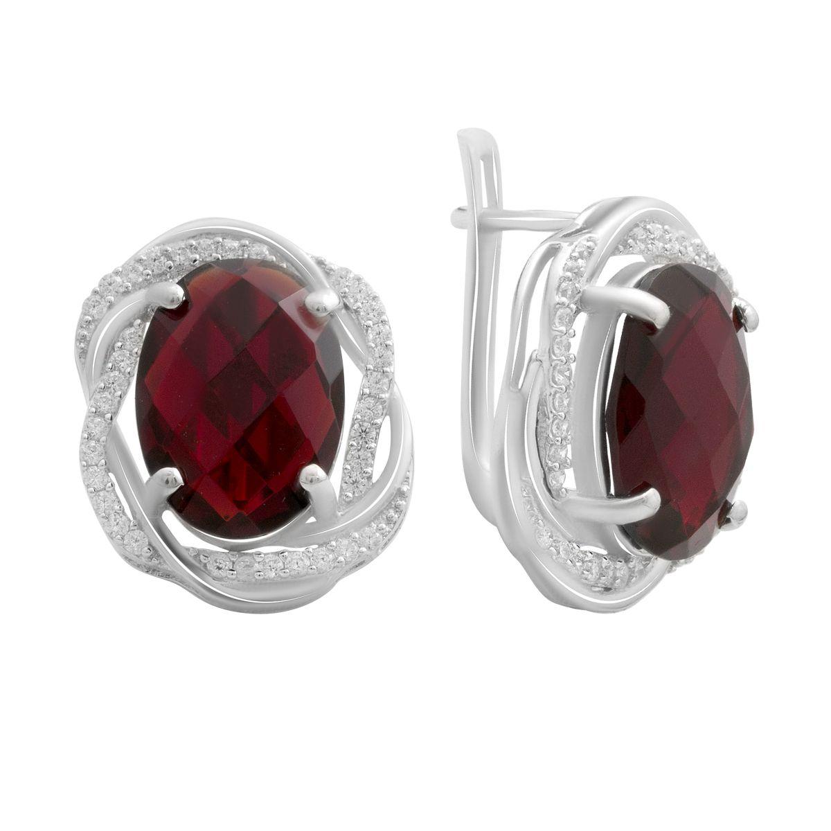 

Срібні сережки зі штучним гранатом nano 9.683ct, фіанітами (60002304) темні цукерки apple червоний колір