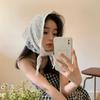 Beige Floral French Lace Triangle Scarf: Versatile Headscarf, Hairband, or Bag Accessory