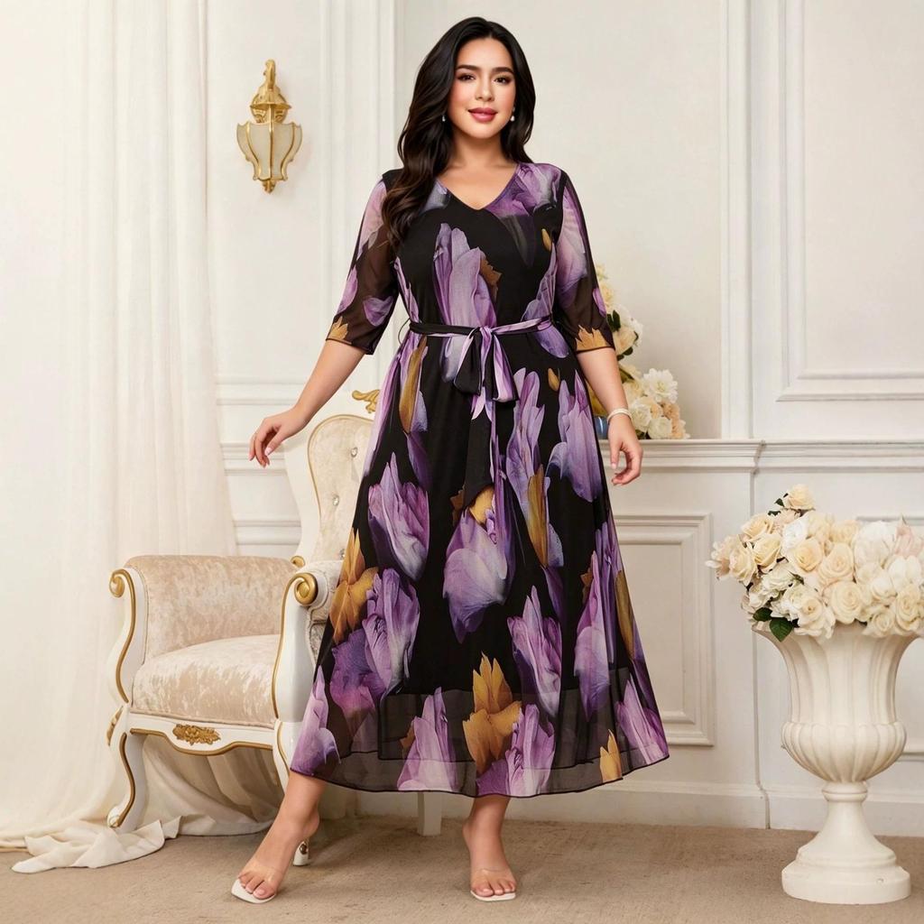 Chic Bohemian Plus Size Slimming Knit Mesh Dress - French Korean Resort Style