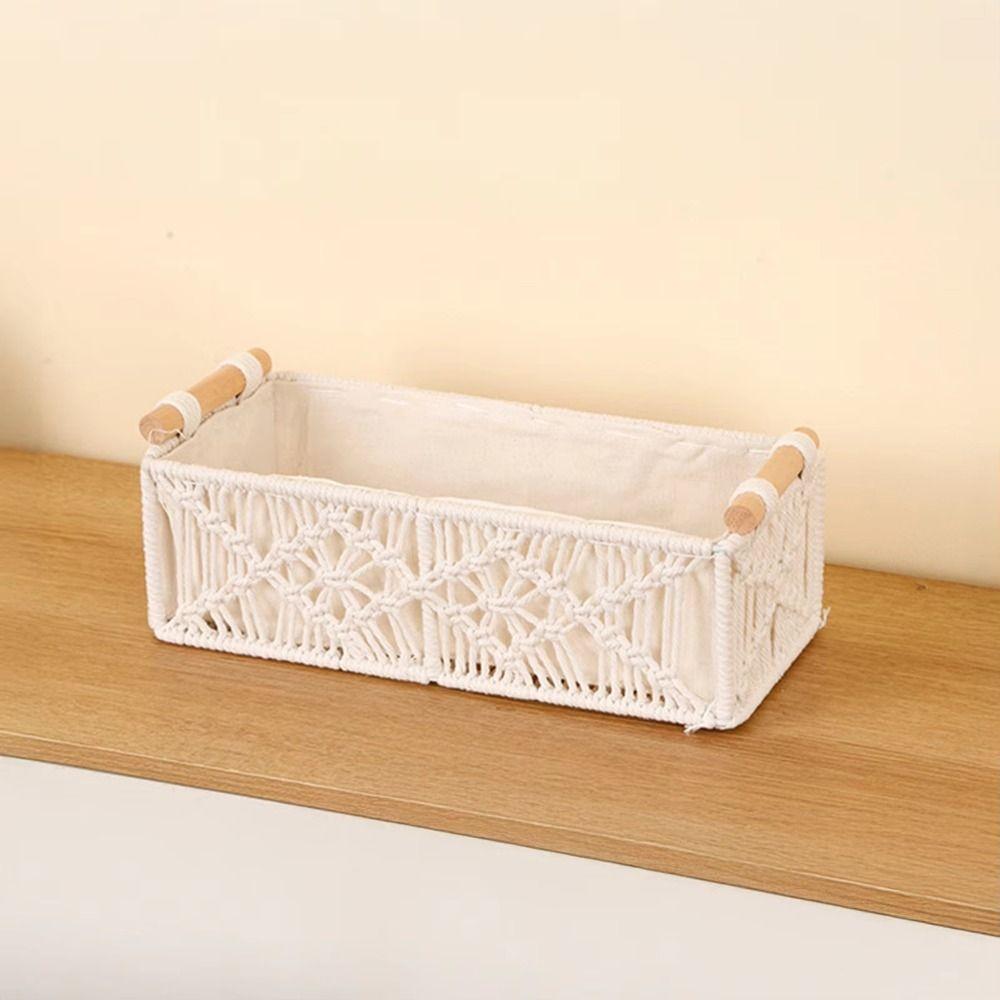 Cotton Rope Macrame Organizer Box Decorative Woven Storage Basket Desktop