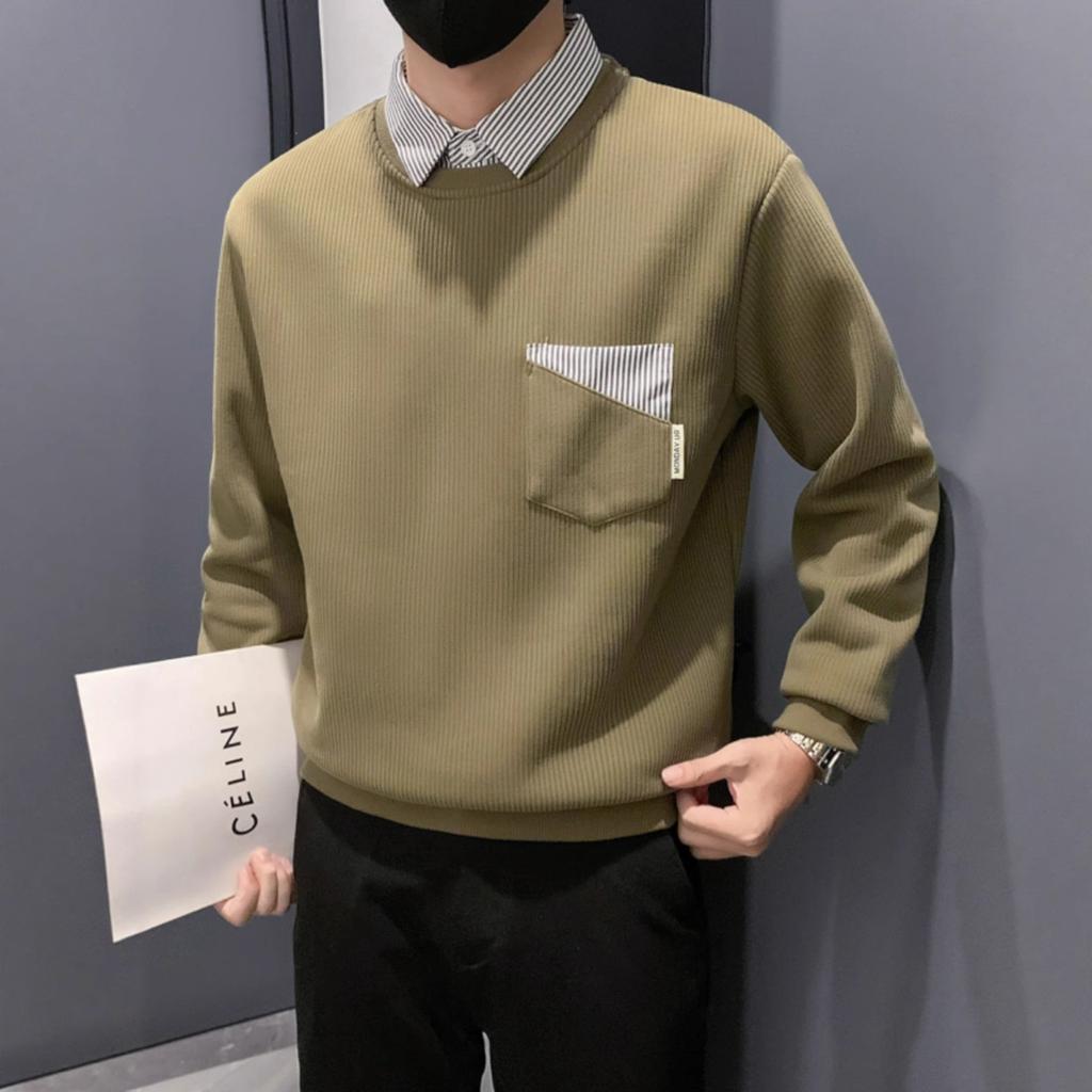 Splicing Lapel Sweater Trendy Brand Men's Autumn Korean Wear Men's Inner Casual Top