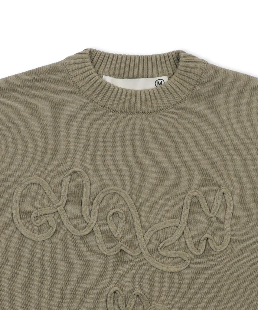 GLACK Gnt070 Vhs Line Embroidery Crew Neck Knit (Olive)