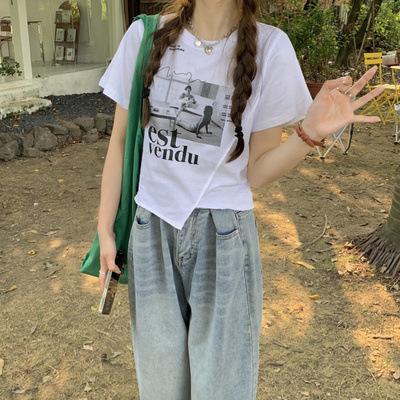 Design short-sleeved t-shirt women's summer new Korean version slim and thin short student top women's clothing
