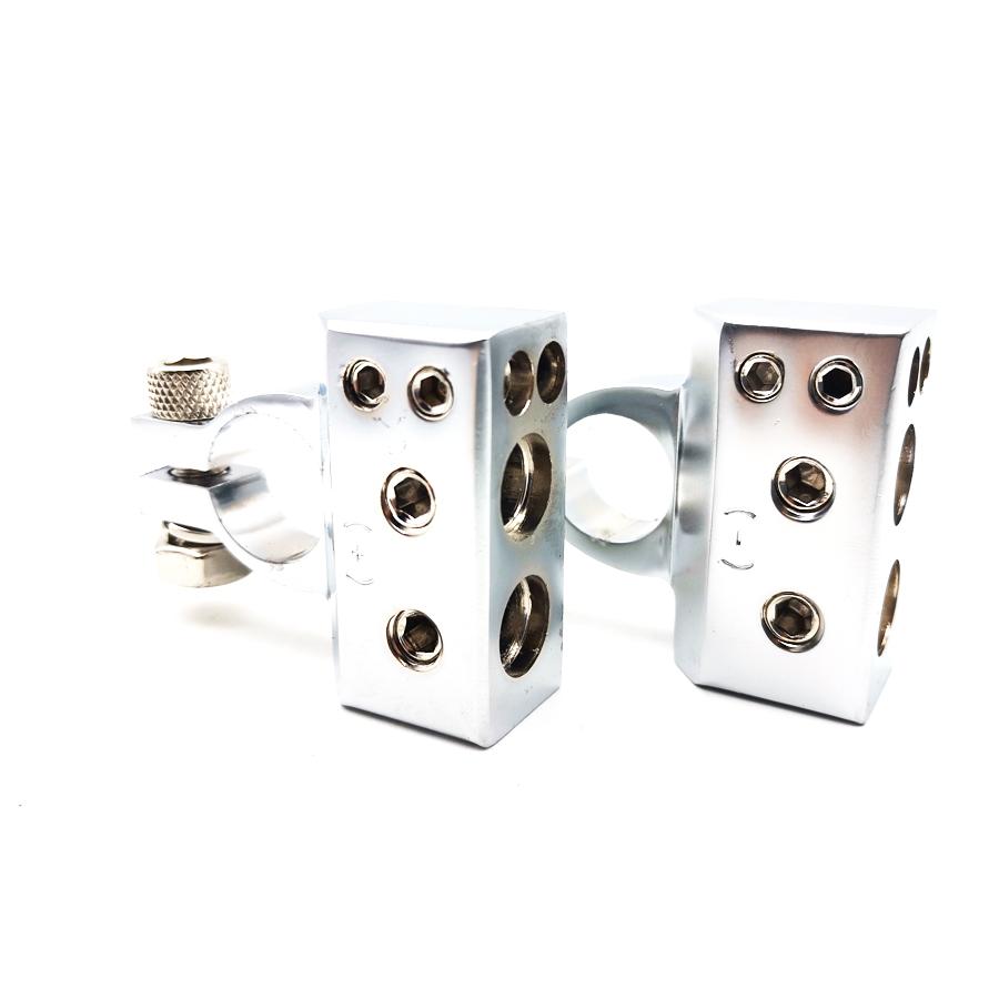 Pair Silver Tone Car Postive Negative Battery Terminals Clamp 2 4 8 Gauge Car