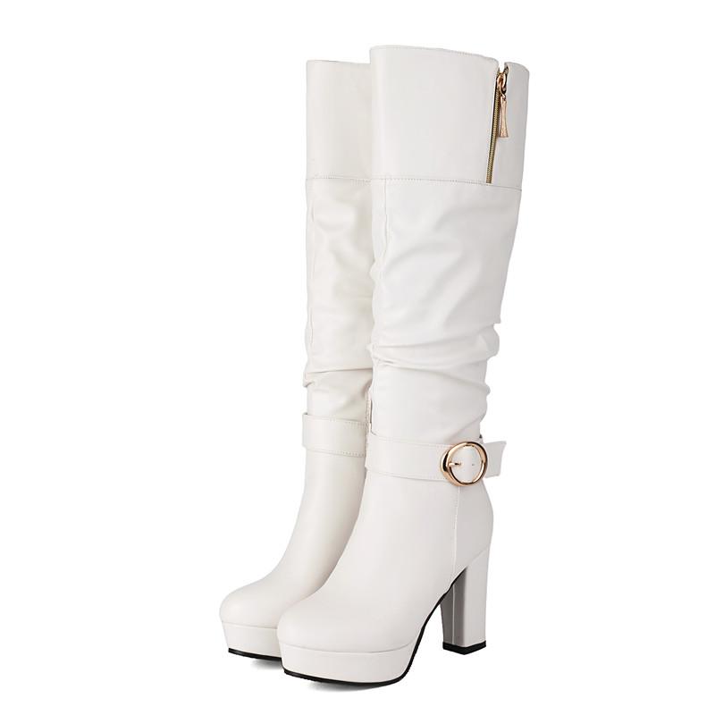 Női magas sarkú csizma őszi-téli új vízálló asztali vastagsarkú nagy méretű közepes csizma